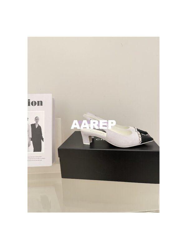 Replica Chanel 23SS Slingbacks in Suede Calfskin G39643 Light Gray 6