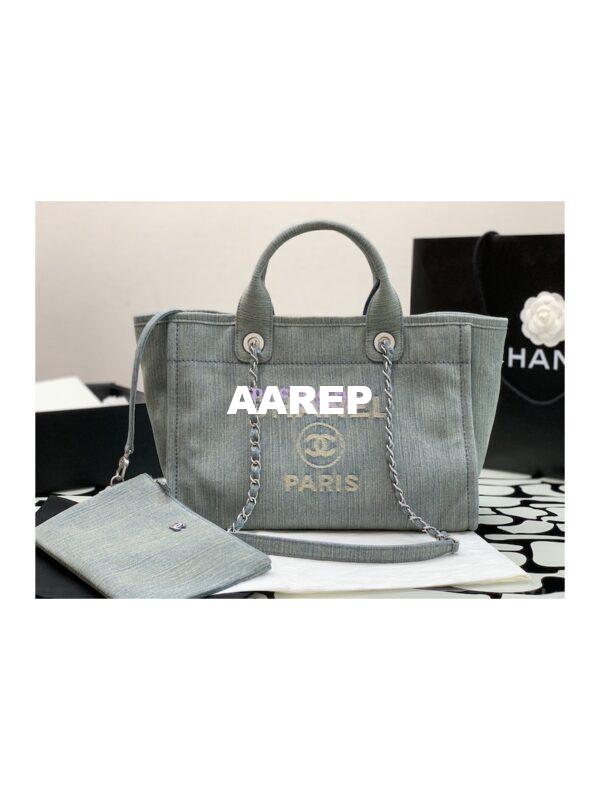 Replica Chanel Large Tote 2 in 1 Washed Denim & Woolen Deauville Bag AS3351 Denim Vintage Blue