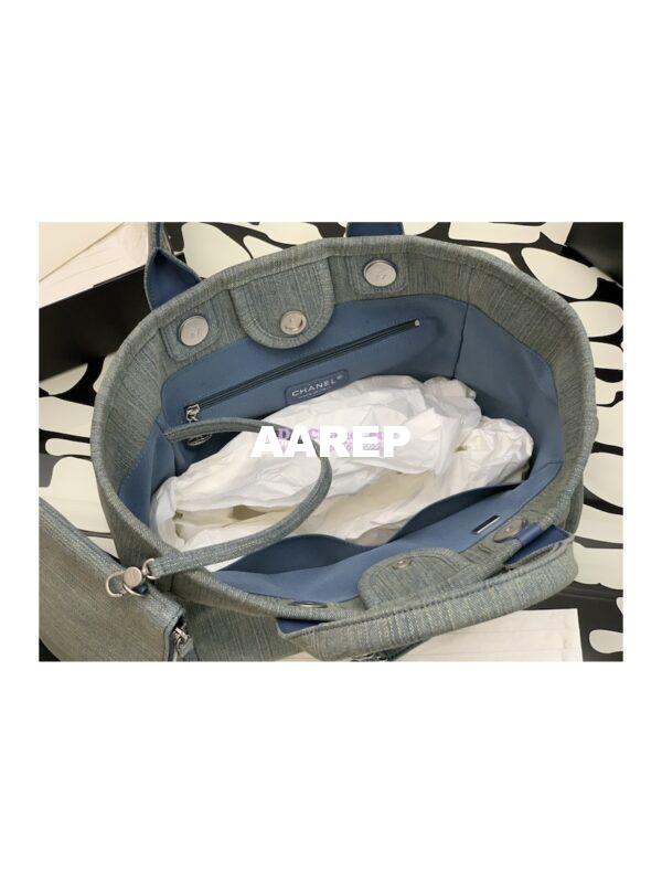Replica Chanel Large Tote 2 in 1 Washed Denim & Woolen Deauville Bag AS3351 Denim Vintage Blue 6