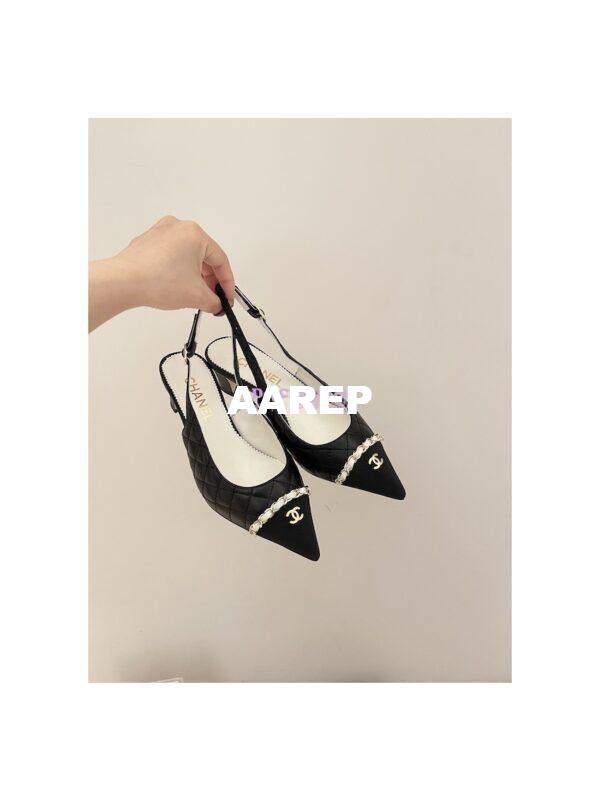 Replica Chanel 23SS Slingbacks in Lambskin G39643 Black 3