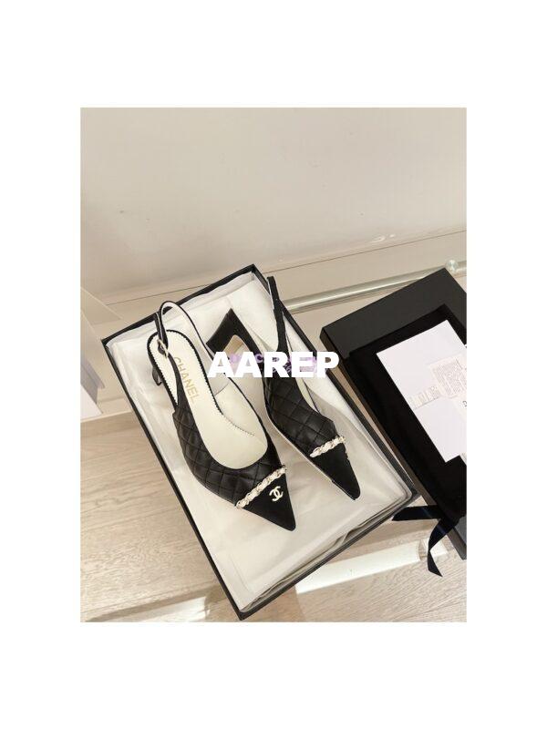 Replica Chanel 23SS Slingbacks in Lambskin G39643 Black 8