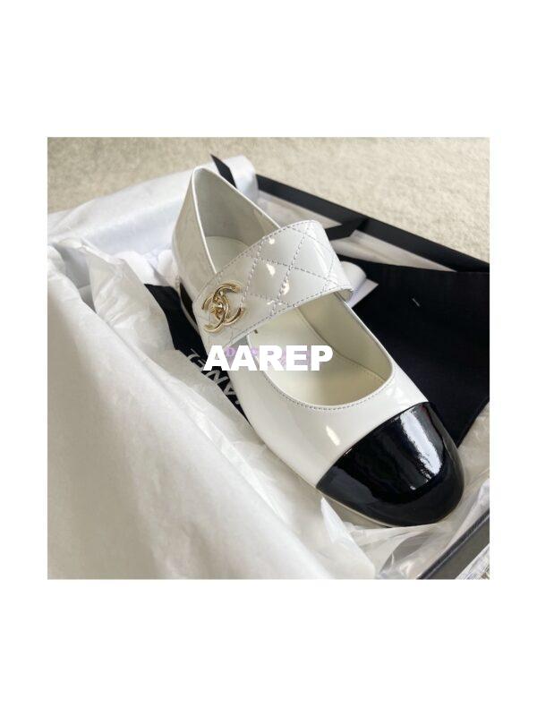 Replica Chanel Mary Janes Patent Goatskin G39732 White