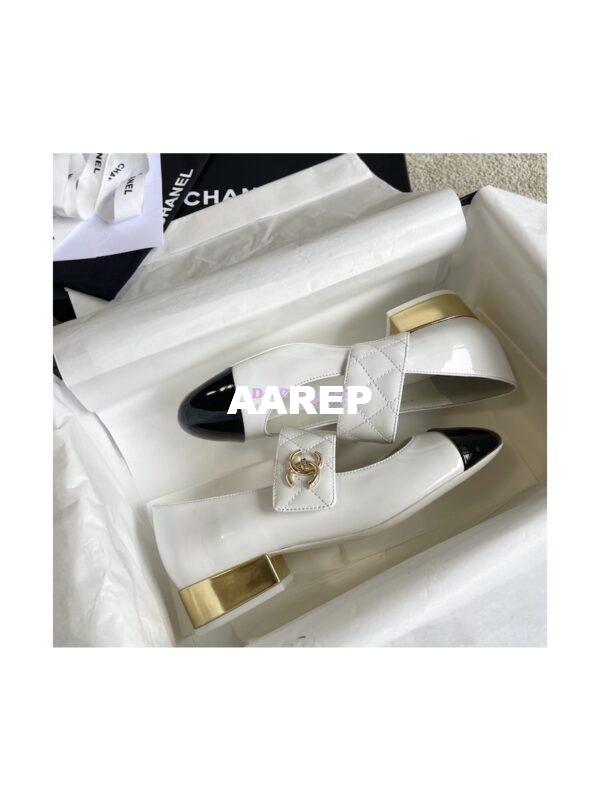 Replica Chanel Mary Janes Patent Goatskin G39732 White 4