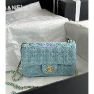 Replica Chanel 23A Tweed Mini Flap Bag Light Blue Green A69900 (Limited)