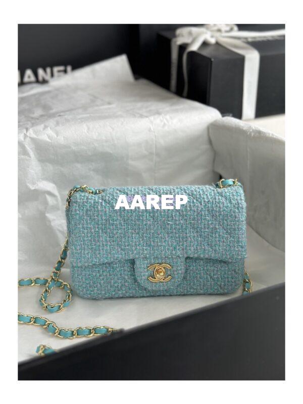 Replica Chanel 23A Tweed Mini Flap Bag Light Blue Green A69900 (Limited)