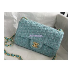 Replica Chanel 23A Tweed Mini Flap Bag Light Blue Green A69900 (Limited) 2