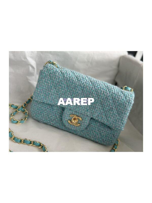 Replica Chanel 23A Tweed Mini Flap Bag Light Blue Green A69900 (Limited) 2