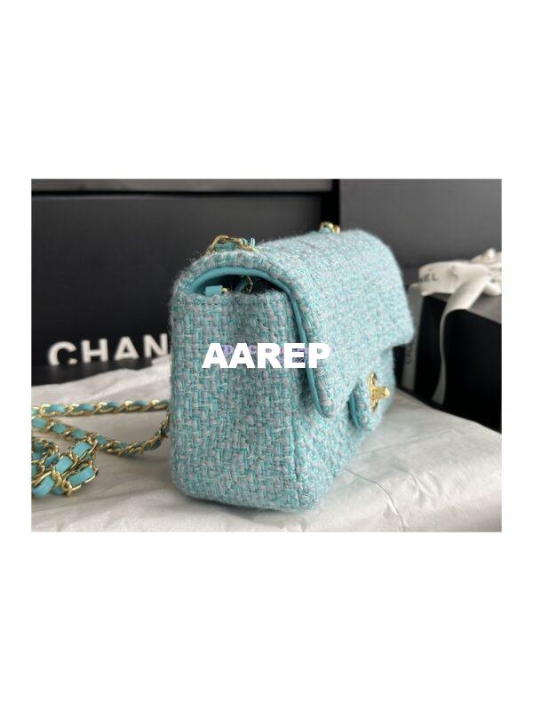 Replica Chanel 23A Tweed Mini Flap Bag Light Blue Green A69900 (Limited) 3