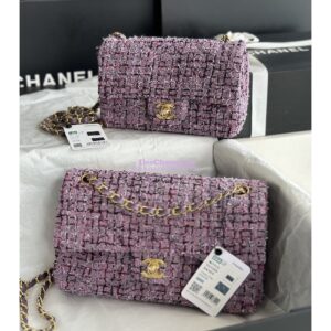 Replica Chanel Tweed Medium Classic Double Flap CF Bag Light Purple Multicolor A69901