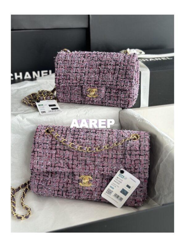 Replica Chanel Tweed Medium Classic Double Flap CF Bag Light Purple Multicolor A69901