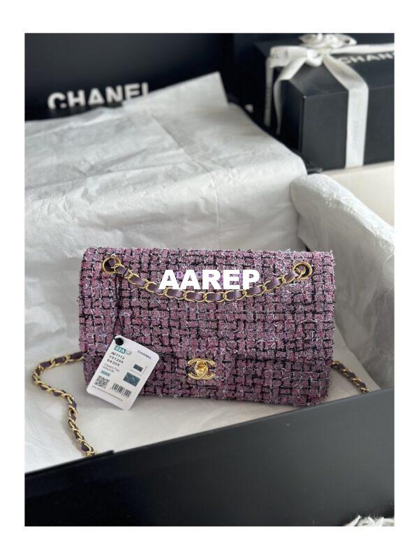 Replica Chanel Tweed Medium Classic Double Flap CF Bag Light Purple Multicolor A69901 2