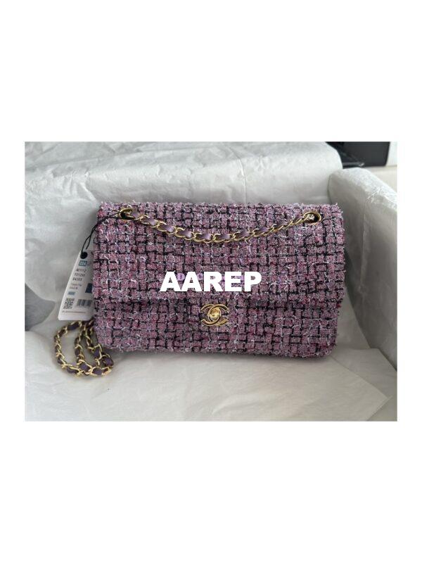 Replica Chanel Tweed Medium Classic Double Flap CF Bag Light Purple Multicolor A69901 3