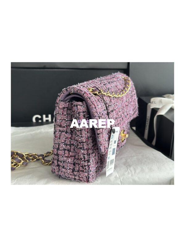Replica Chanel Tweed Medium Classic Double Flap CF Bag Light Purple Multicolor A69901 4