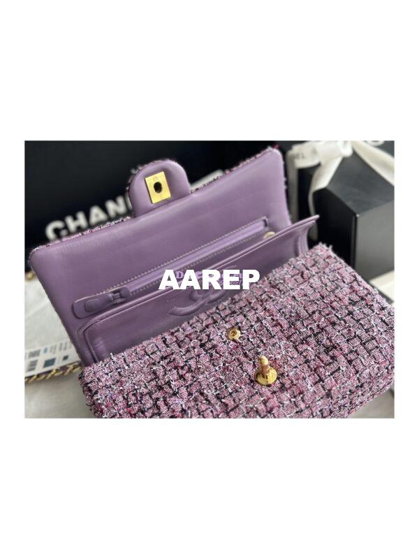 Replica Chanel Tweed Medium Classic Double Flap CF Bag Light Purple Multicolor A69901 6