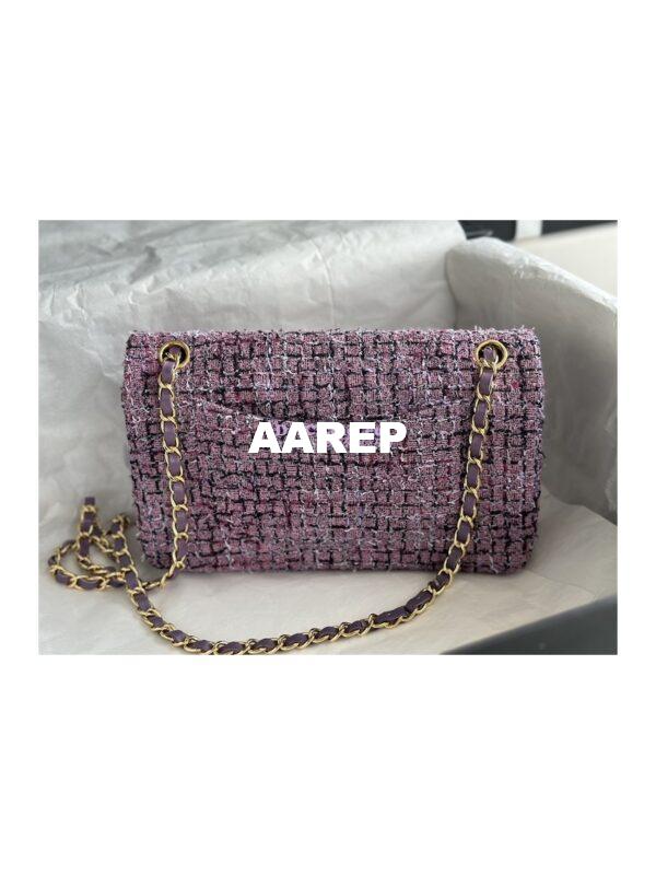 Replica Chanel Tweed Medium Classic Double Flap CF Bag Light Purple Multicolor A69901 8