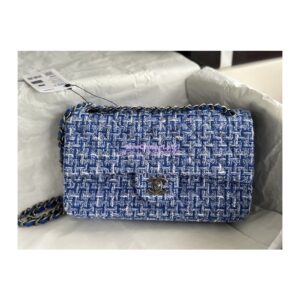Replica Chanel Tweed Medium Classic Double Flap CF Bag Blue Multicolor with Ruthenium Silver Hardware A69901