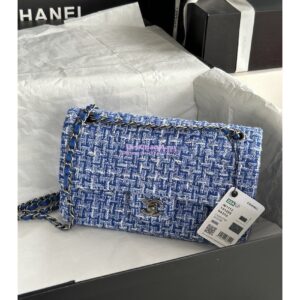 Replica Chanel Tweed Medium Classic Double Flap CF Bag Blue Multicolor with Ruthenium Silver Hardware A69901 2