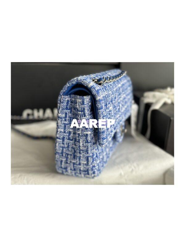 Replica Chanel Tweed Medium Classic Double Flap CF Bag Blue Multicolor with Ruthenium Silver Hardware A69901 5