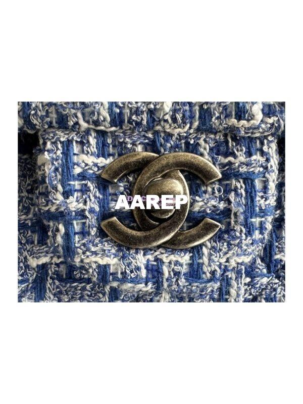 Replica Chanel Tweed Medium Classic Double Flap CF Bag Blue Multicolor with Ruthenium Silver Hardware A69901 6