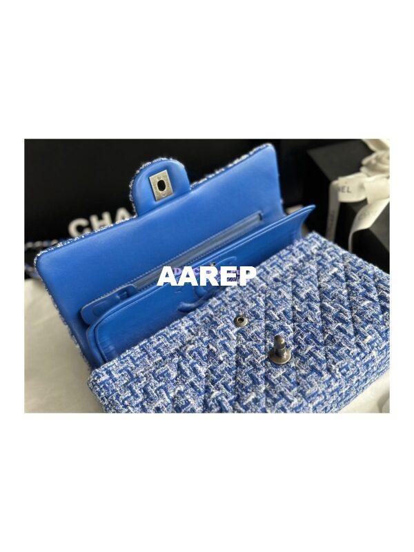 Replica Chanel Tweed Medium Classic Double Flap CF Bag Blue Multicolor with Ruthenium Silver Hardware A69901 7