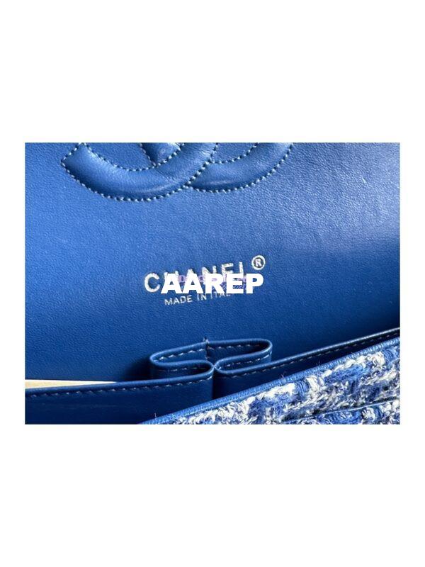 Replica Chanel Tweed Medium Classic Double Flap CF Bag Blue Multicolor with Ruthenium Silver Hardware A69901 8