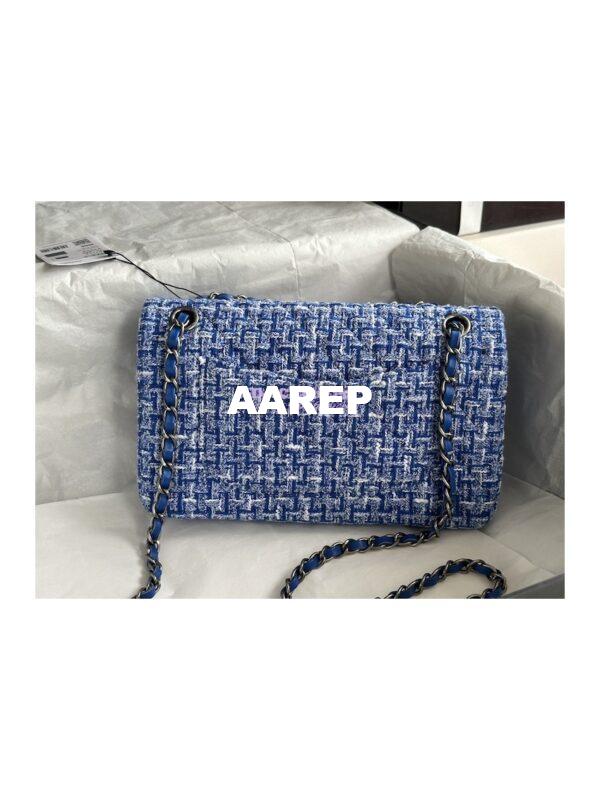 Replica Chanel Tweed Medium Classic Double Flap CF Bag Blue Multicolor with Ruthenium Silver Hardware A69901 10