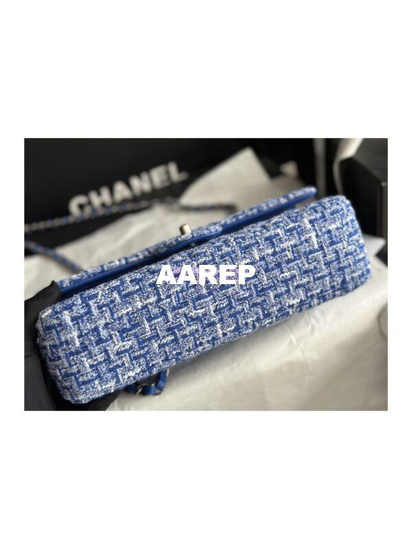 Replica Chanel Tweed Medium Classic Double Flap CF Bag Blue Multicolor with Ruthenium Silver Hardware A69901 11