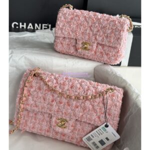 Replica Chanel Tweed Medium Classic Double Flap CF Bag Light Pink Coral A69901