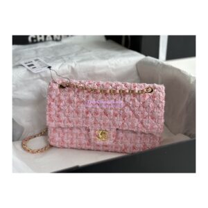 Replica Chanel Tweed Medium Classic Double Flap CF Bag Light Pink Coral A69901 2