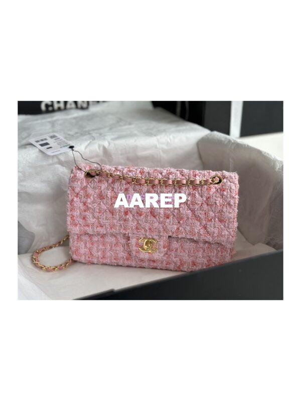 Replica Chanel Tweed Medium Classic Double Flap CF Bag Light Pink Coral A69901 2