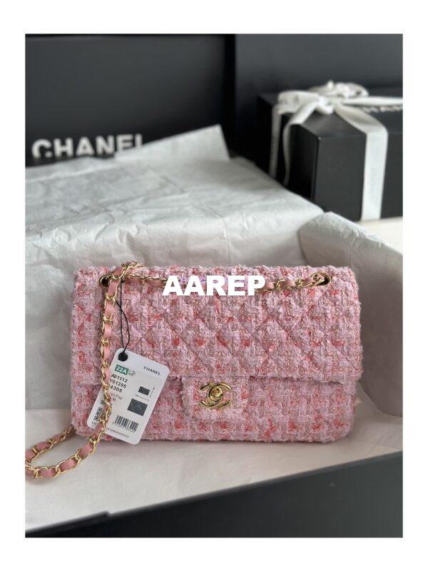 Replica Chanel Tweed Medium Classic Double Flap CF Bag Light Pink Coral A69901 3