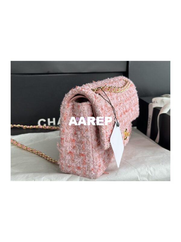 Replica Chanel Tweed Medium Classic Double Flap CF Bag Light Pink Coral A69901 4