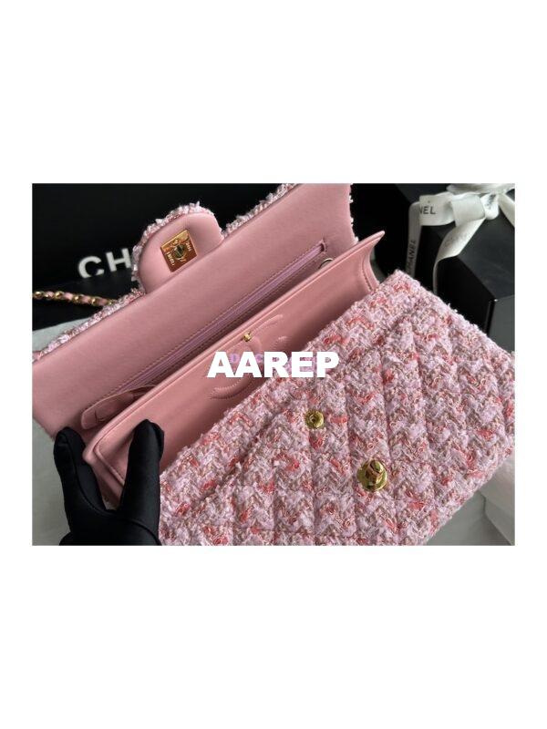 Replica Chanel Tweed Medium Classic Double Flap CF Bag Light Pink Coral A69901 6