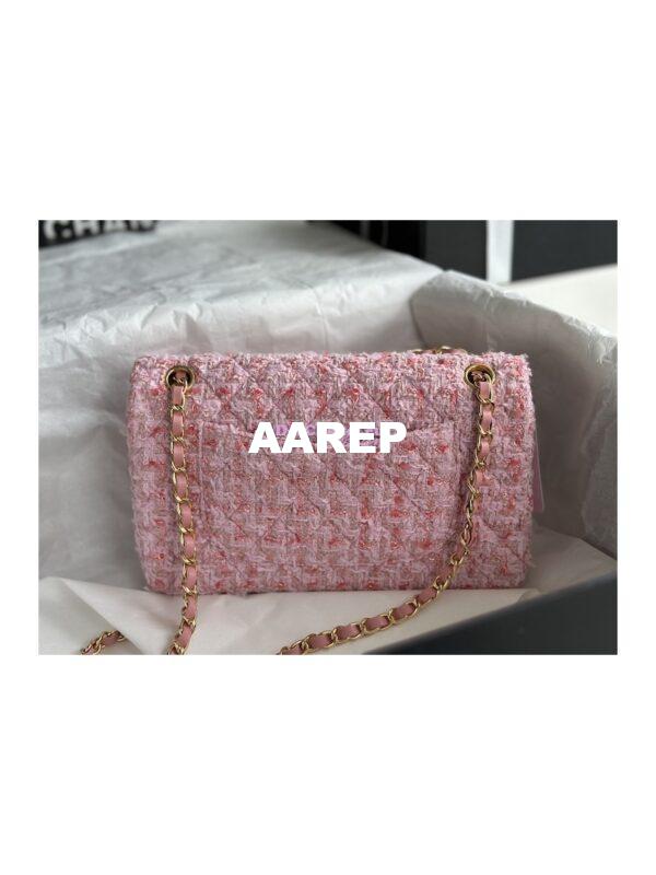 Replica Chanel Tweed Medium Classic Double Flap CF Bag Light Pink Coral A69901 7