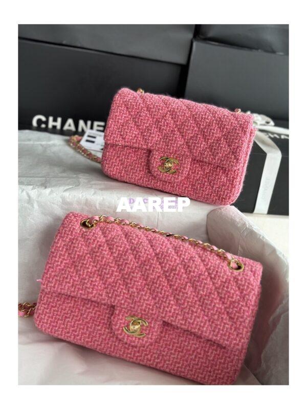 Replica Chanel Tweed Medium Classic Double Flap CF Bag Pink Coral A69901