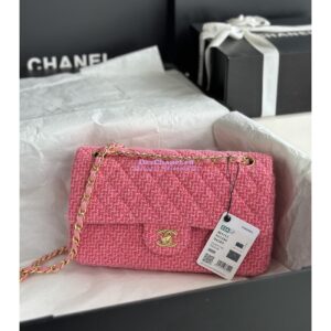 Replica Chanel Tweed Medium Classic Double Flap CF Bag Pink Coral A69901 2