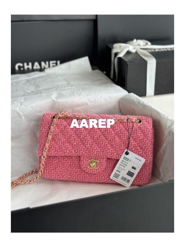 Replica Chanel Tweed Medium Classic Double Flap CF Bag Pink Coral A69901 2