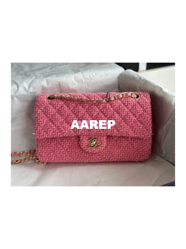 Replica Chanel Tweed Medium Classic Double Flap CF Bag Pink Coral A69901 3