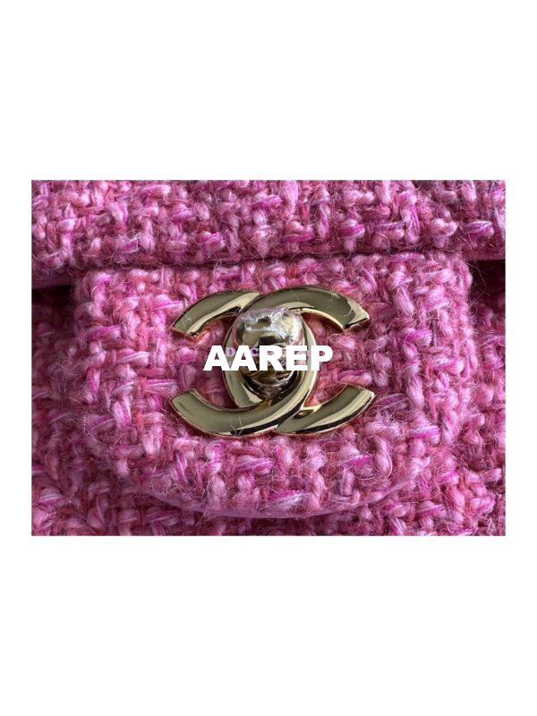 Replica Chanel Tweed Medium Classic Double Flap CF Bag Pink Coral A69901 5