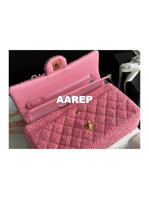 Replica Chanel Tweed Medium Classic Double Flap CF Bag Pink Coral A69901 6