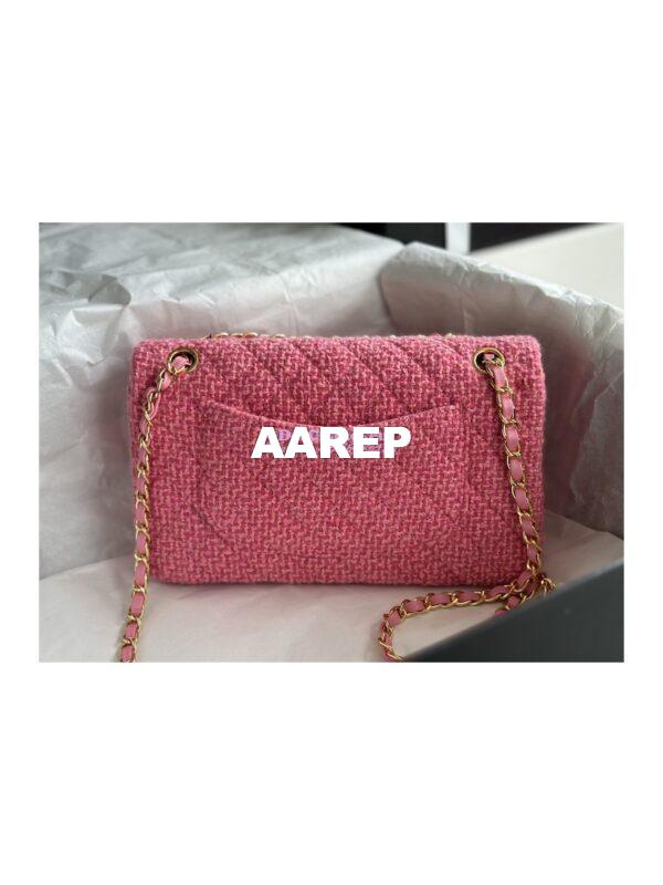 Replica Chanel Tweed Medium Classic Double Flap CF Bag Pink Coral A69901 8