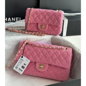 Replica Chanel Tweed Medium Classic Double Flap CF Bag Pink A69901