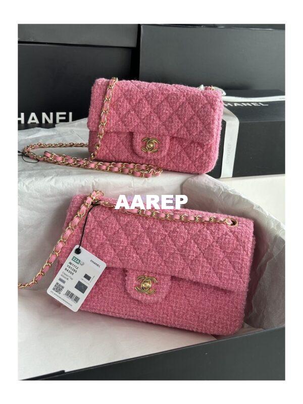 Replica Chanel Tweed Medium Classic Double Flap CF Bag Pink A69901