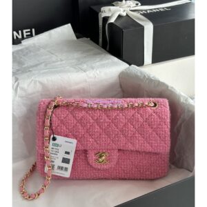 Replica Chanel Tweed Medium Classic Double Flap CF Bag Pink A69901 2