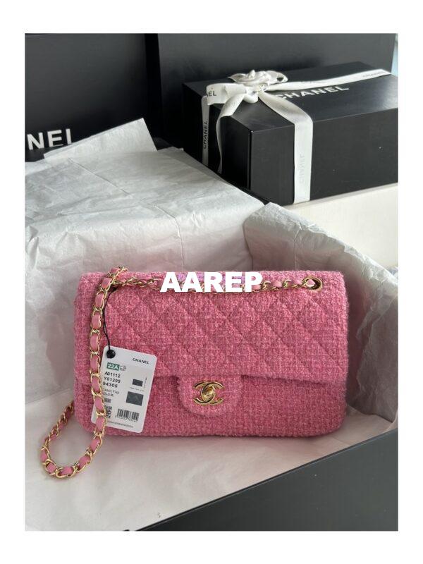 Replica Chanel Tweed Medium Classic Double Flap CF Bag Pink A69901 2