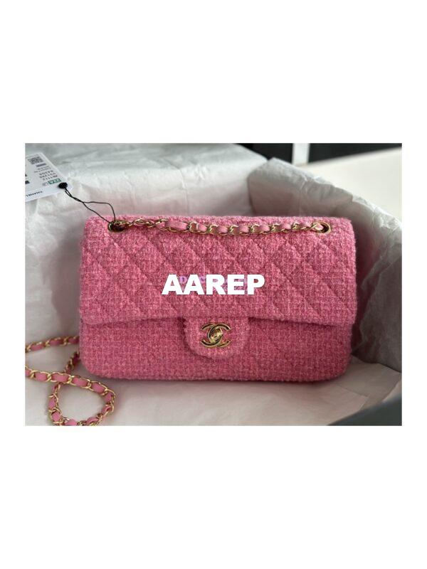 Replica Chanel Tweed Medium Classic Double Flap CF Bag Pink A69901 3