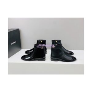 Replica Chanel Ankle Boots Shiny Calfskin G38076 Black