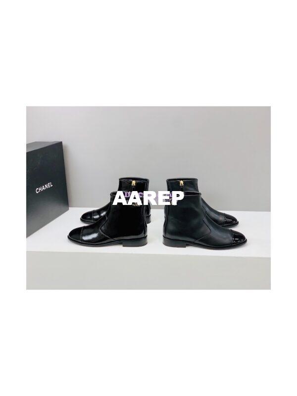 Replica Chanel Ankle Boots Shiny Calfskin G38076 Black 3