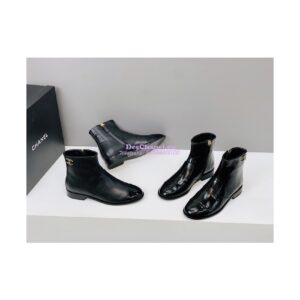 Replica Chanel Ankle Boots Shiny Calfskin G38076 Black 2