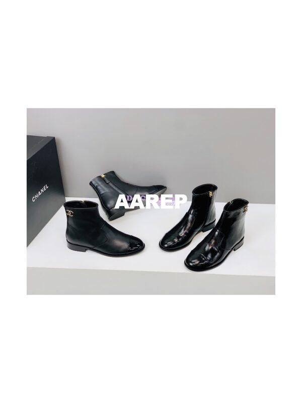 Replica Chanel Ankle Boots Shiny Calfskin G38076 Black 4